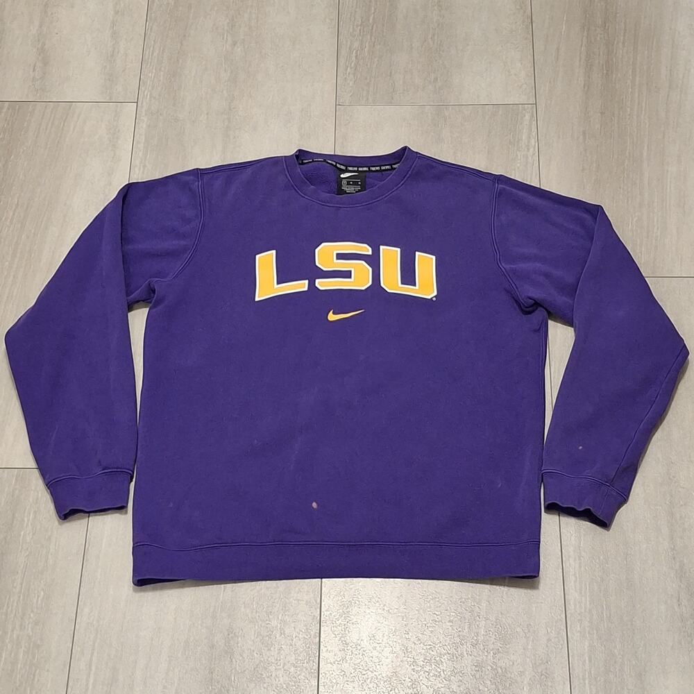 LSU Tigers Sweatshirt Crewneck Mens M Purple NCAA Football Nike Cotton Blend